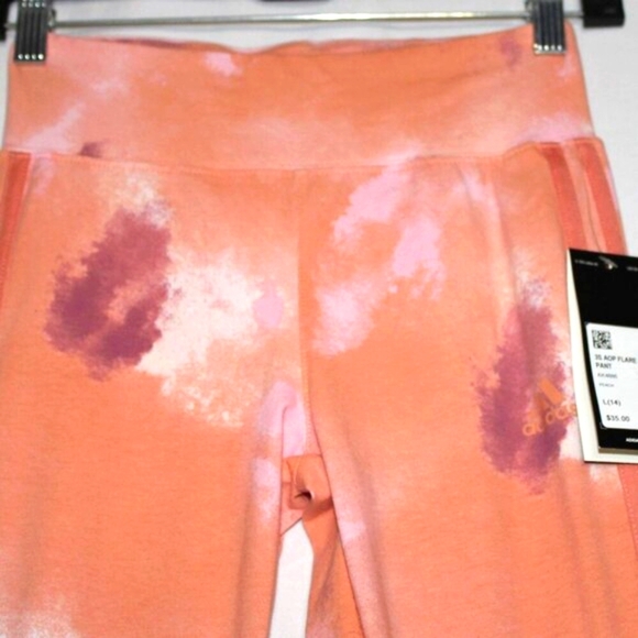 Adidas Girls’ Flare Leg Pants - Size 14 - NWT - Peach Tie-Dye - Picture 4 of 7
